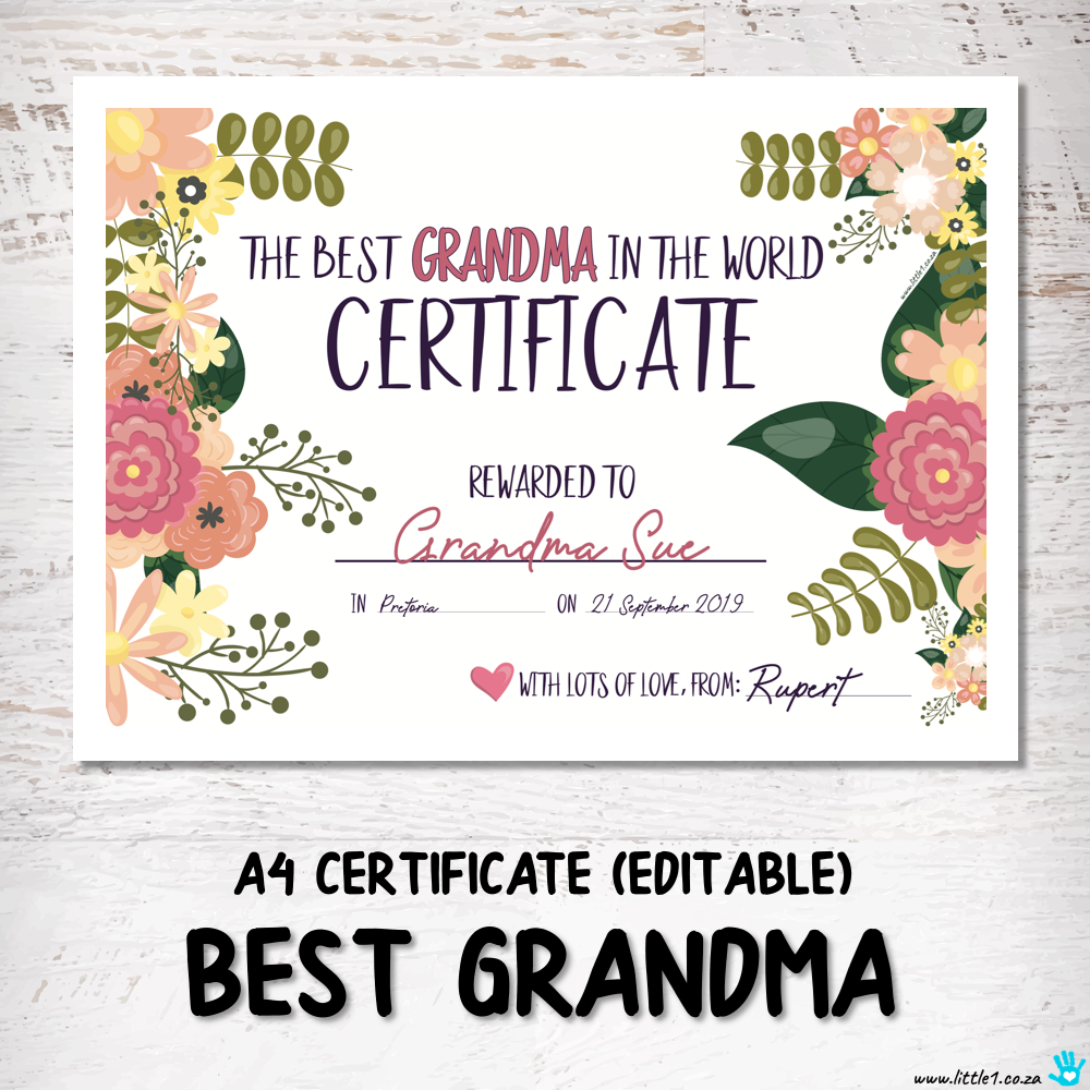 Little One Best Grandma Certificate {Editable Template}