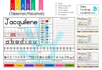 Picture of Grade 1 Tablemat {Editable Template}  for Teachers